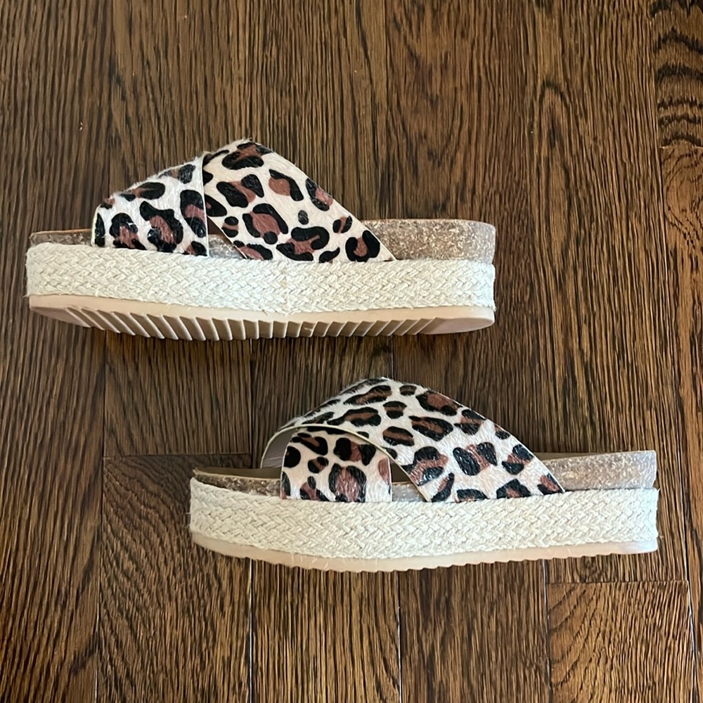 Animal print platform slip on sandal espadrille